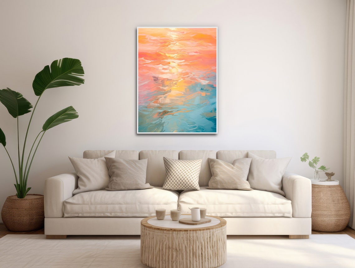 Orange Sunset Ocean Reflection Abstract Seascape Coastal Poster - Image 3