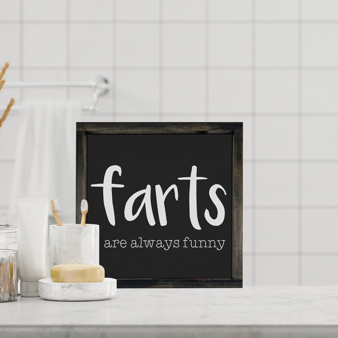 Farts Are Always Funny Funny Bathroom Home Decor Framed Wall Decor Background Color Stain Options Dad Jokes - Image 2