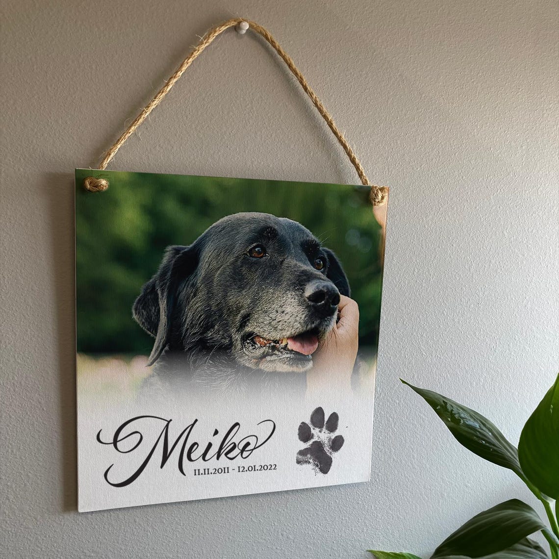 Personalized Dog Memorial Photo Portrait With Paw Dates Poster - Image 2