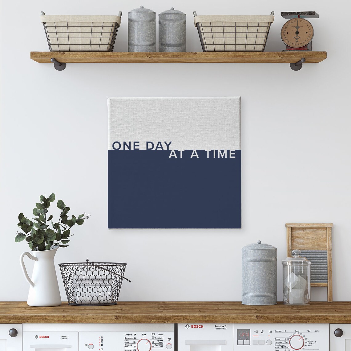 One Day At A Time Minimalist Two Tone Motivational Quote Wood Poster - Image 3