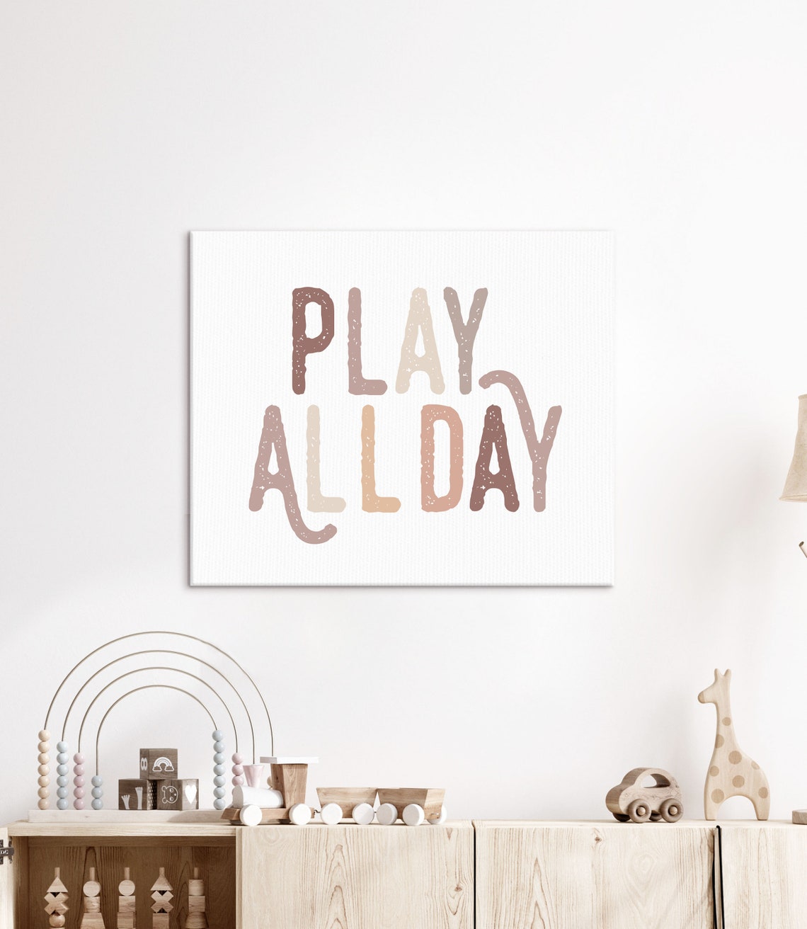 Play All Day Kids Playroom Sign Neutral Nursery Wall Art Decor - Image 3