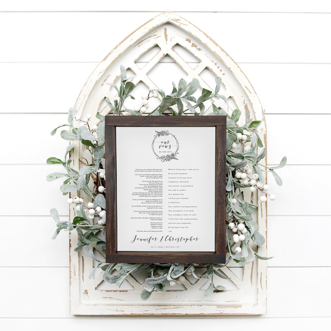 Wedding Vows Wreath Names Date Location Art Print - Image 3