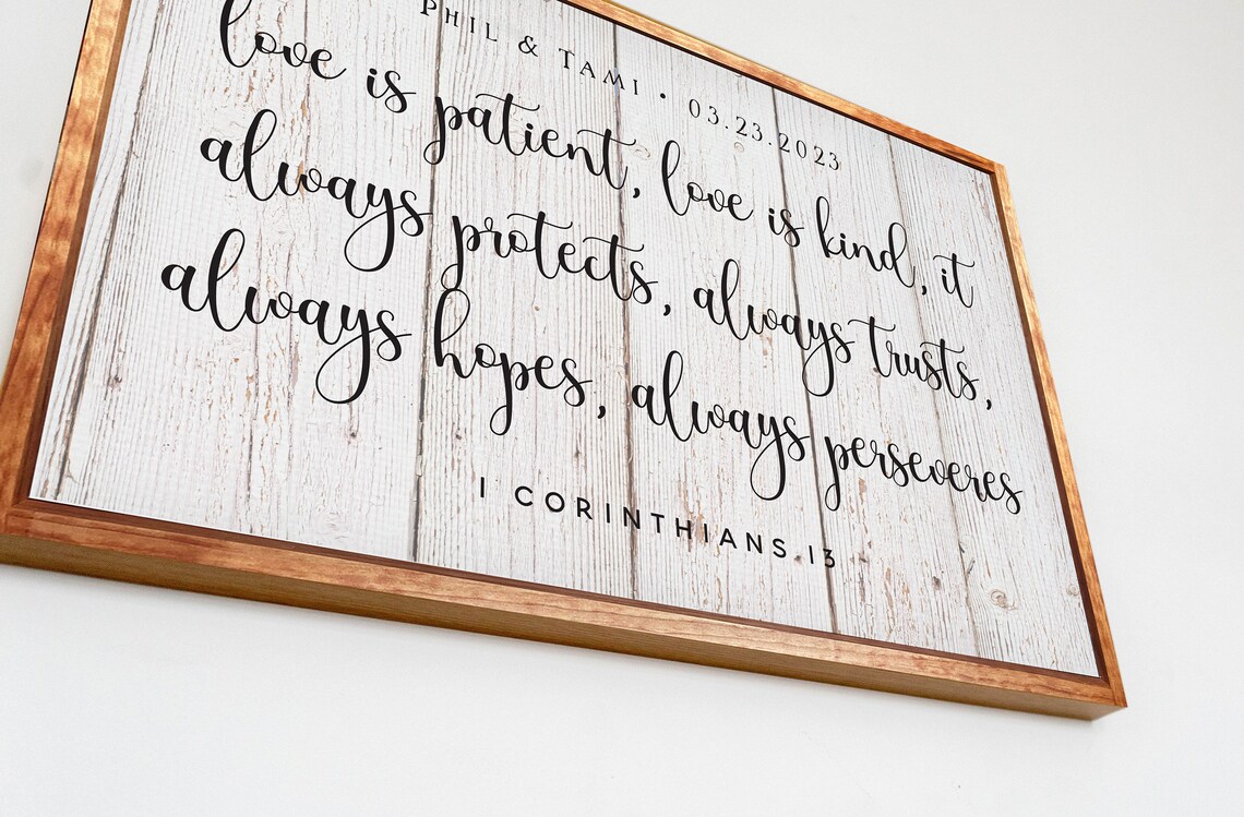 Customized Wedding Bible Verse, 1 Corinthians 13:7 Art Print