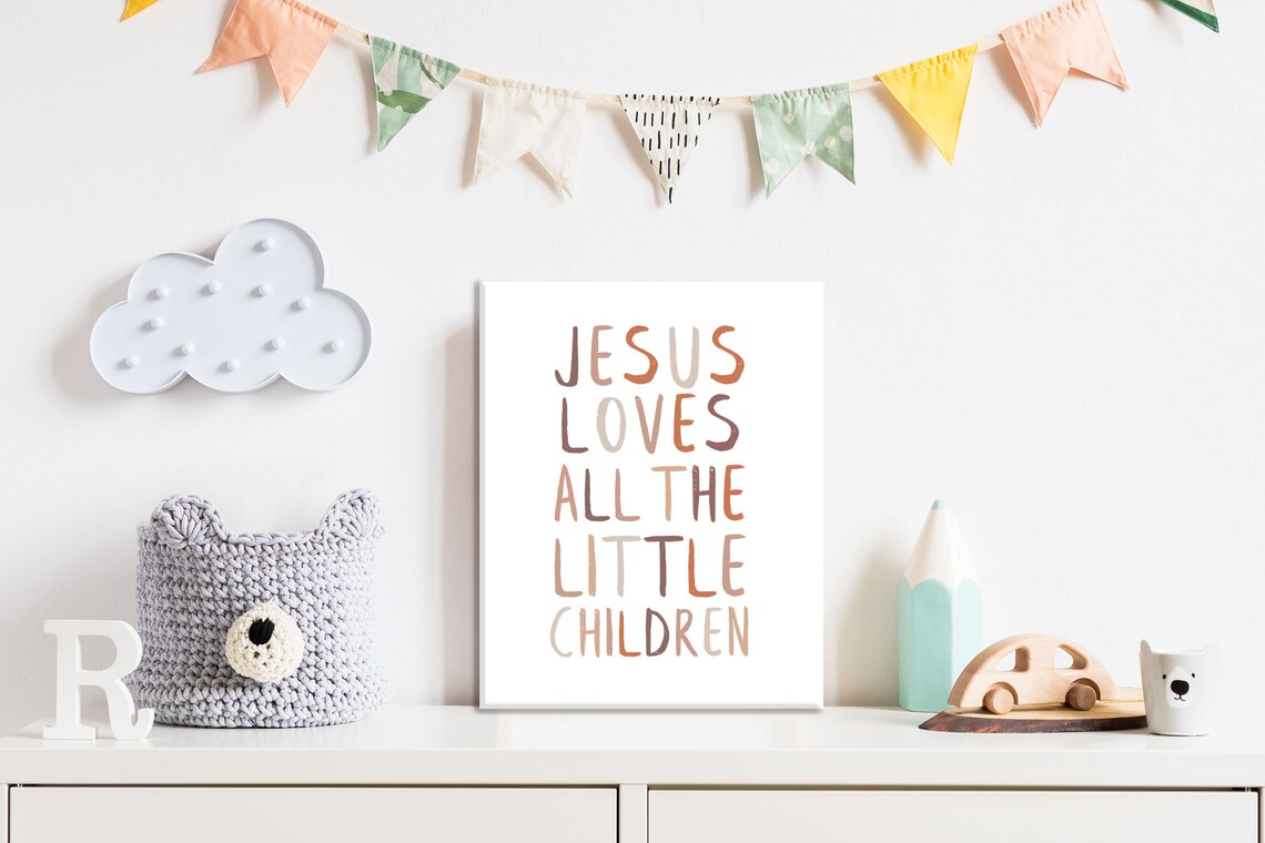 Jesus Loves All The Little Children Boho Nursery Religious Poster - Image 3