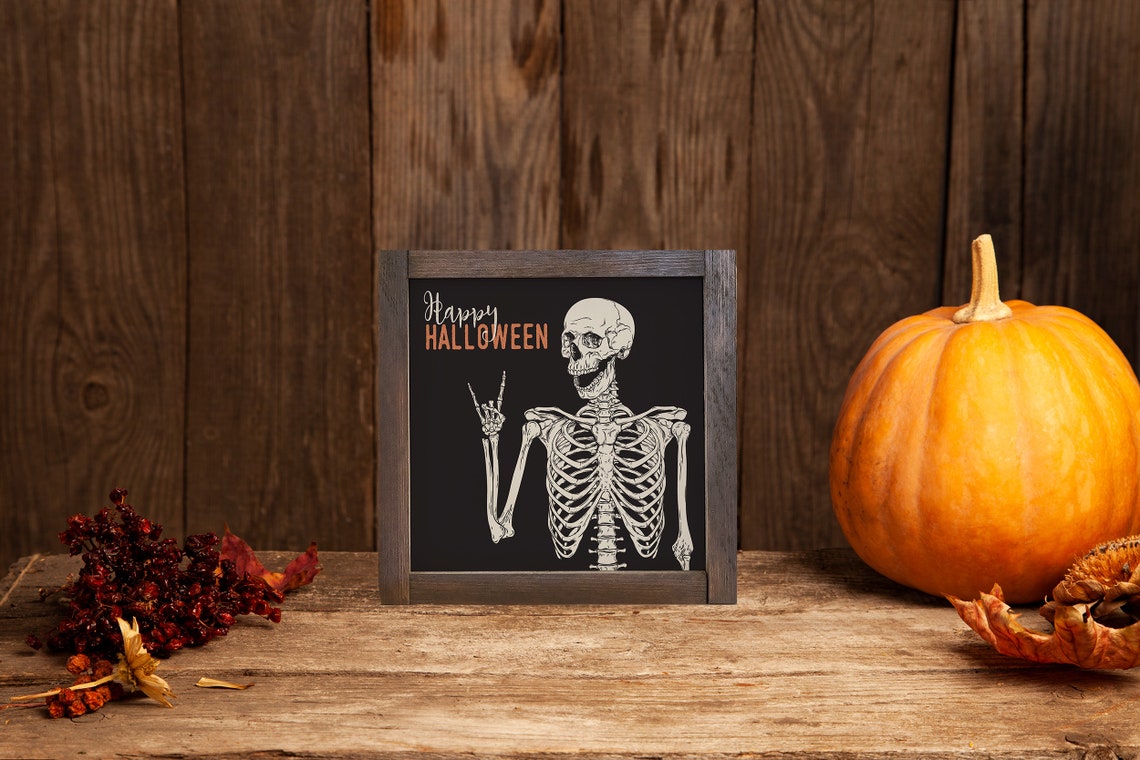 Happy Halloween Rock On Skeleton on Black Spooky Decor Poster - Image 3