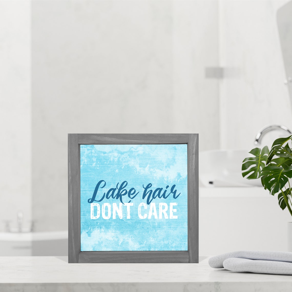 Lake Hair Don't Care Script Blue Lake House Coastal Cabin Decor Poster - Image 3