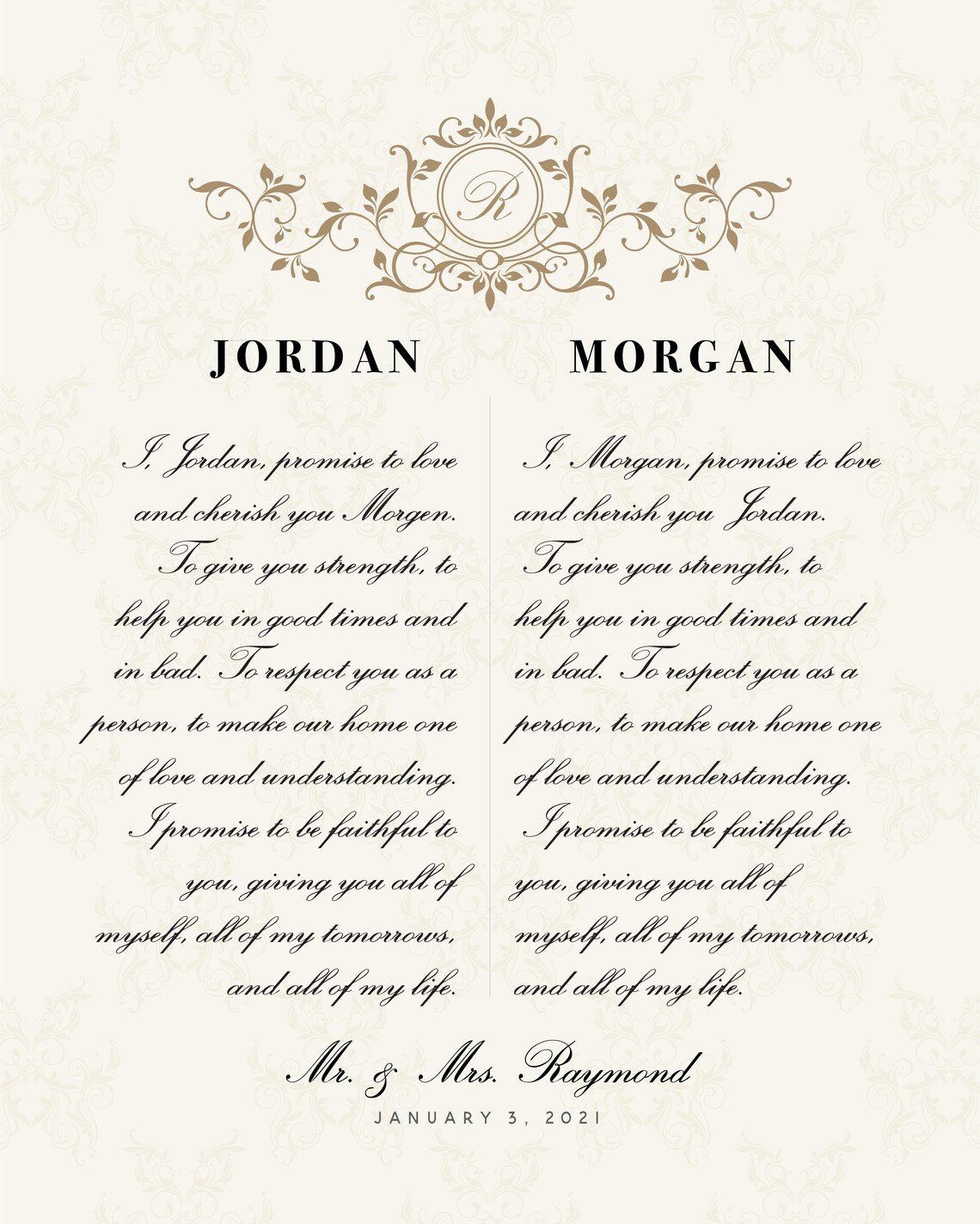 Customizable Wedding Vows, Traditional Monogram - Image 2