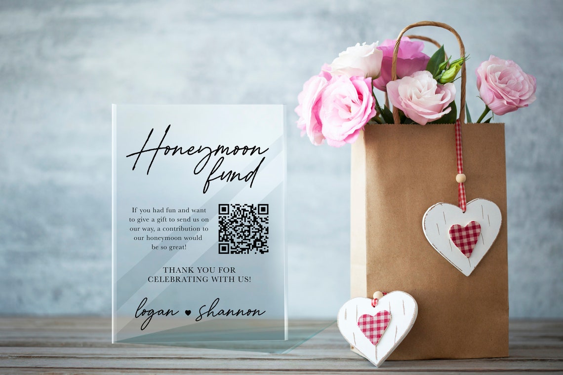 Personalized Honeymoon Fund QR Code Acrylic Wedding Table Poster - Image 2