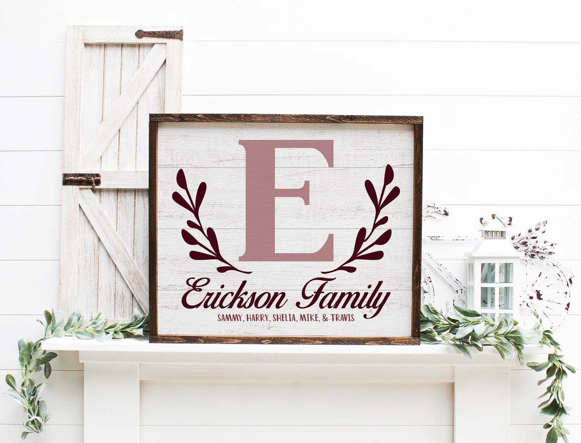 Personalized Family Initial Framed Print Wood Textured Print Family Wall Decor Multiple Background Stain Options - Image 3