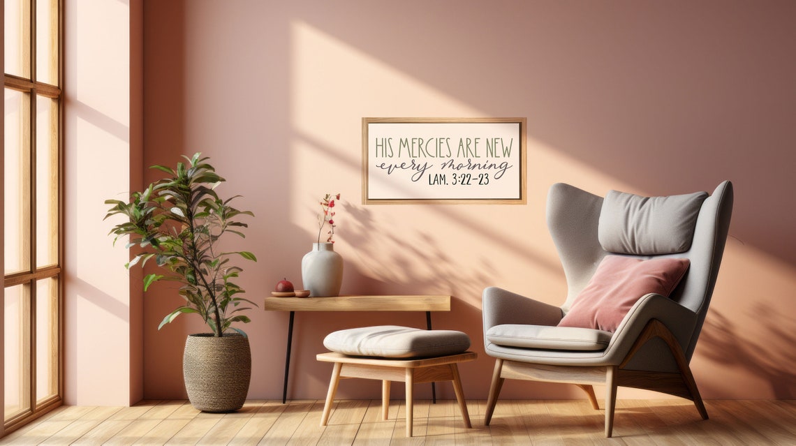 His Mercies Are New Every Morning Wood Framed Religious Home Decor Christian Bible Verse Wall Art - Image 3