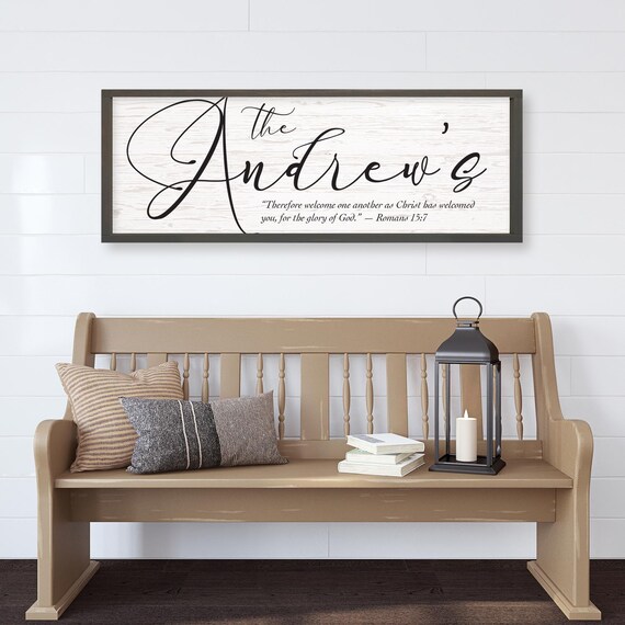 The Andrews Custom Family Name Sign Romans 15 7 Scripture Wall Art