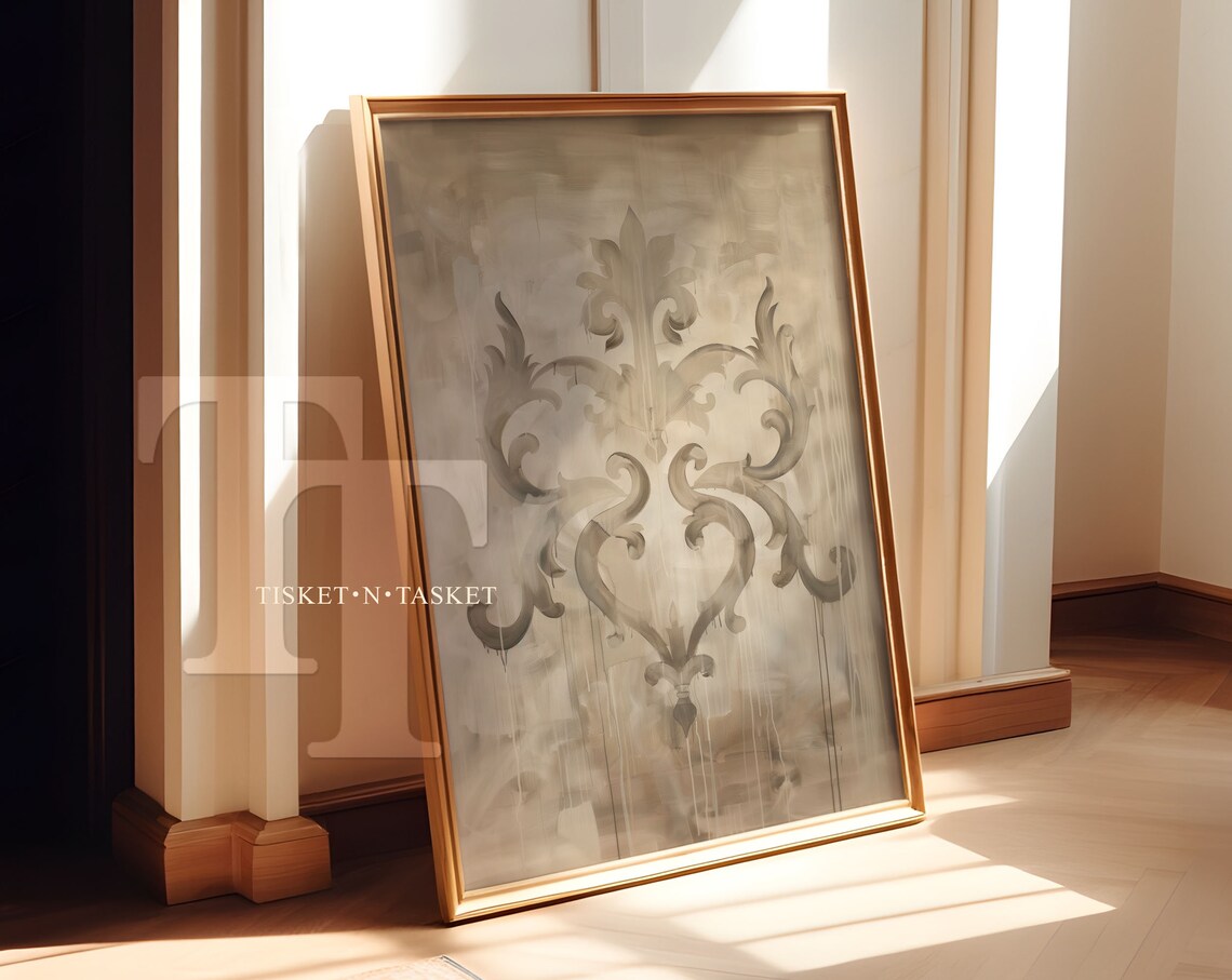 Victorian Damask Ornate Pattern Beige Neutral Elegant Classy Art Poster