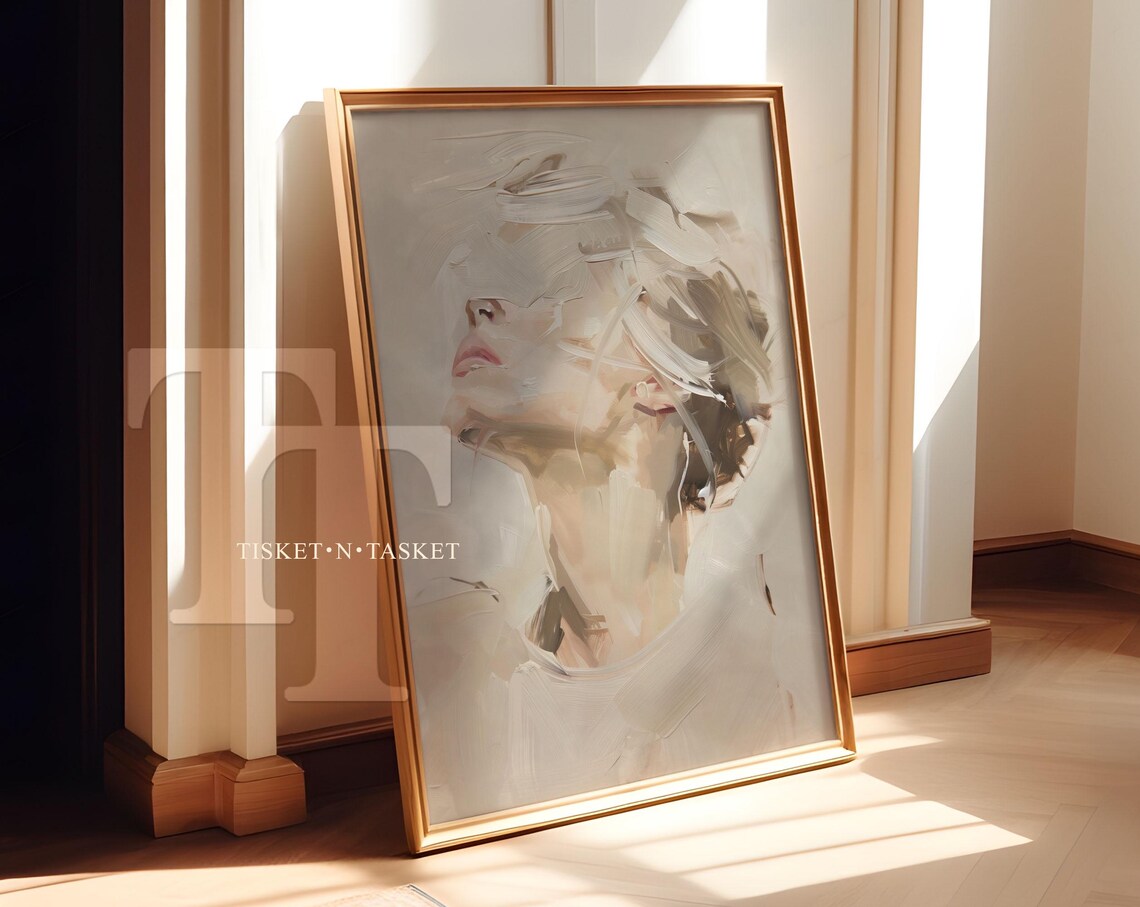 Elegant Neutral Abstract Woman Portrait Soft Beige Brushstroke Painting Poster
