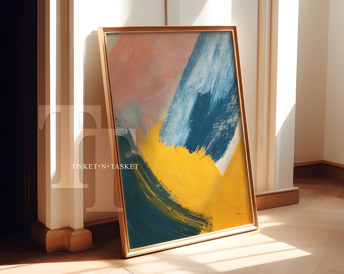 Abstract Colorful Painting Bold Blue Pink Yellow Brushstroke Modern Art Poster