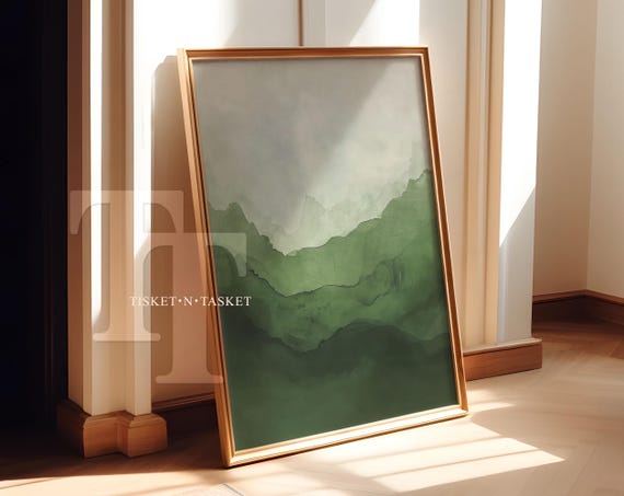 Green Watercolour Abstract Vertical Painting Elegant Wall Art