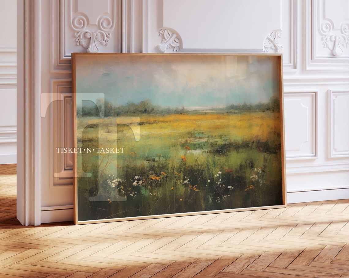 Green Field Landscape Vintage Style Art Print