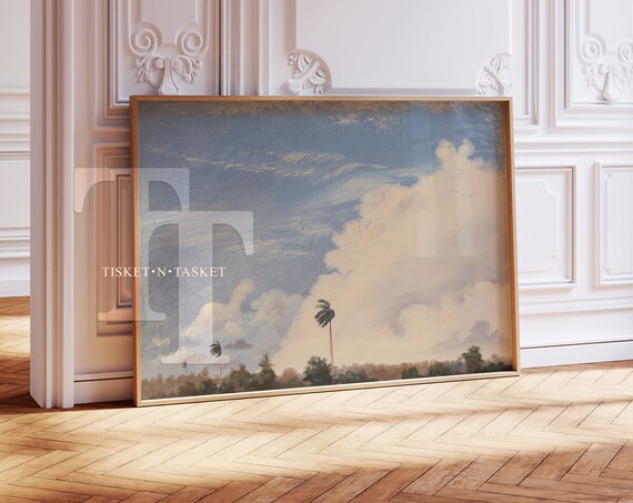 Palm Trees Under Cloudy Sky Vintage Pastoral Landscape Art Print