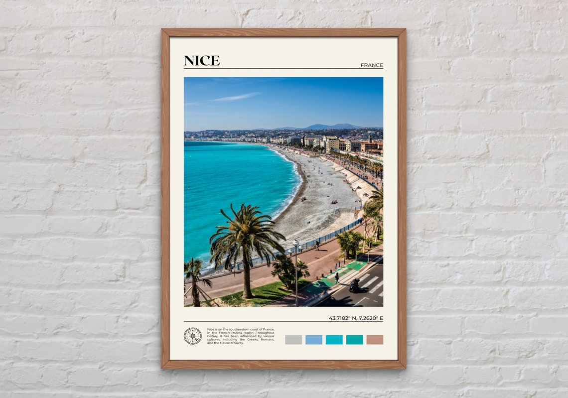 Nice France Promenade Des Anglais Turquoise Beach Travel Poster