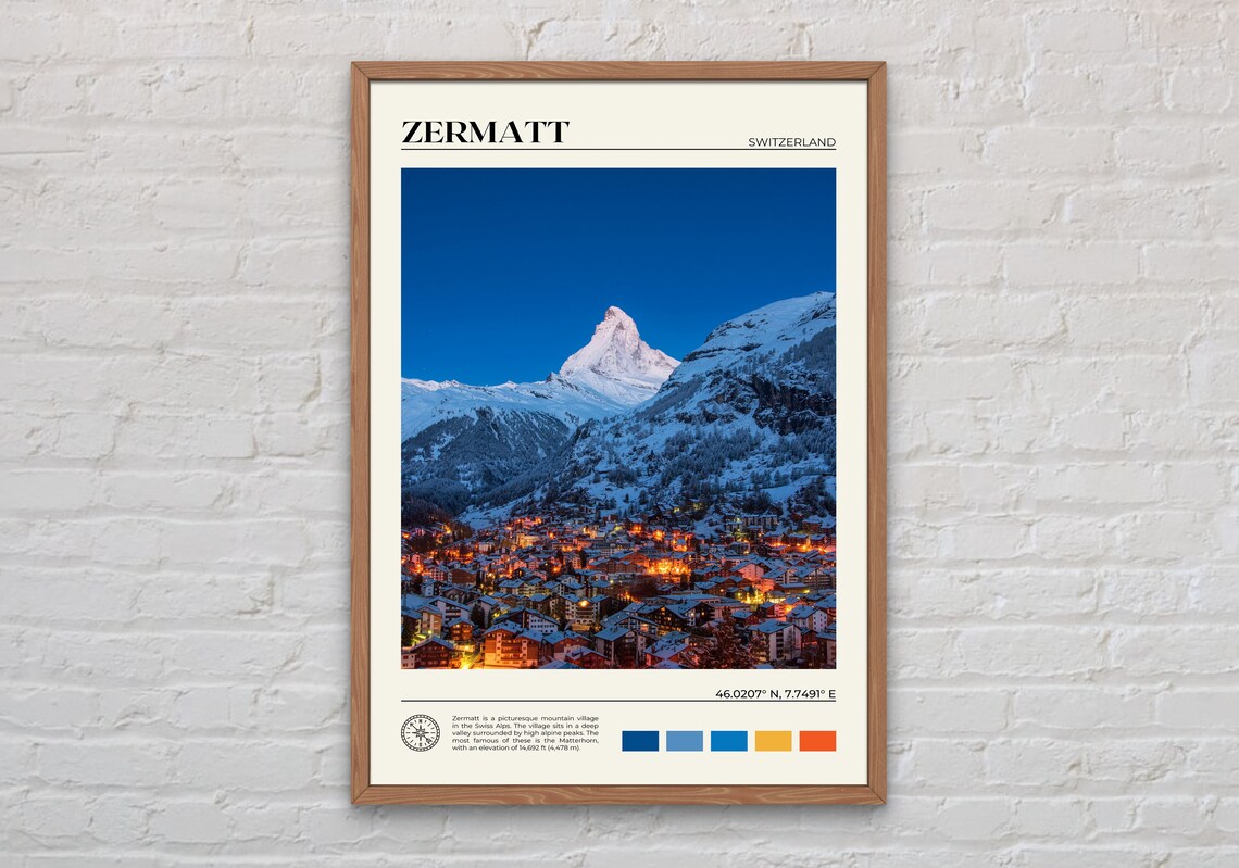 Zermatt Travel Poster, Switzerland Wall Art