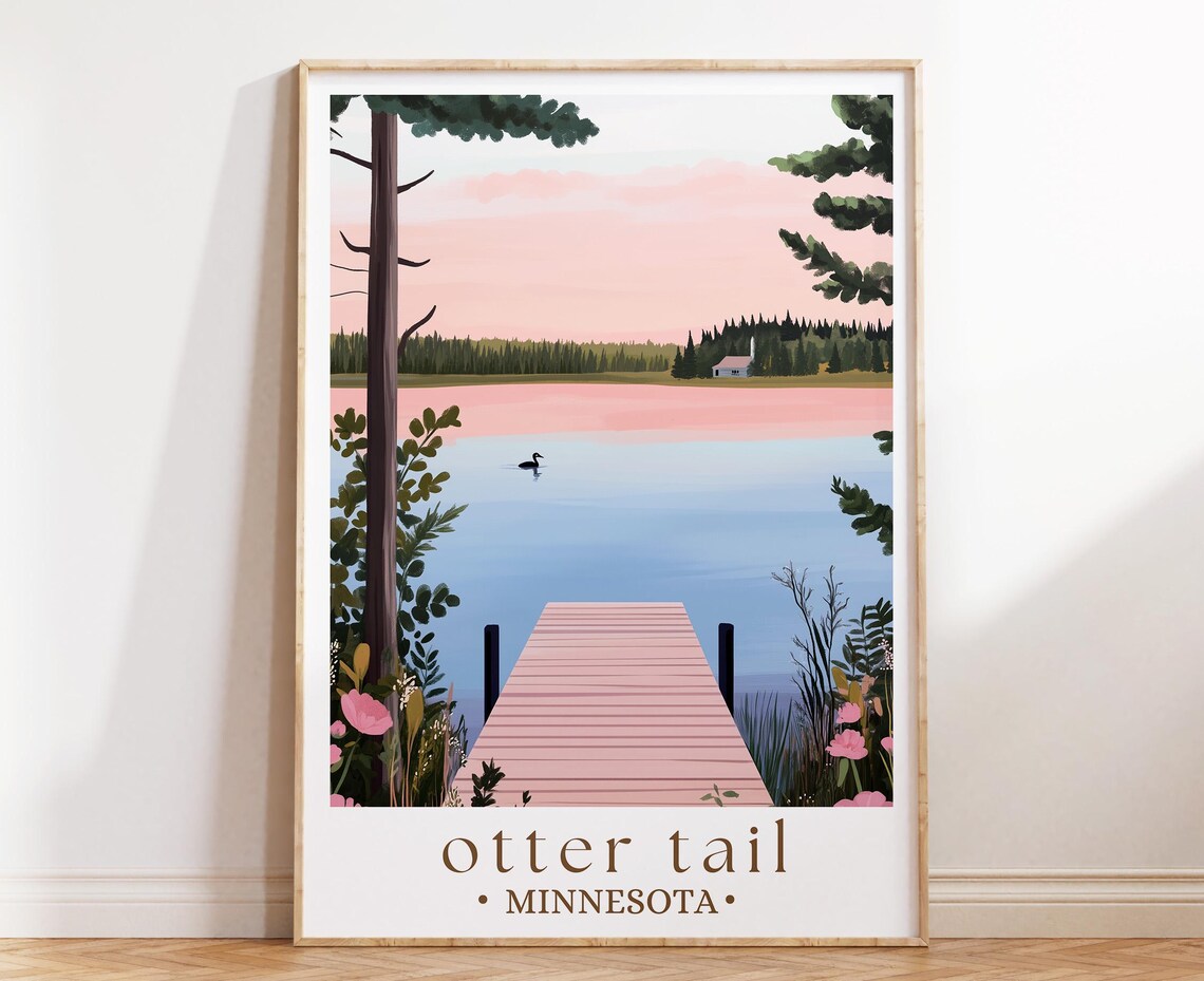 Otter Tail Minnesota Travel Poster, Rustic Cabin Art