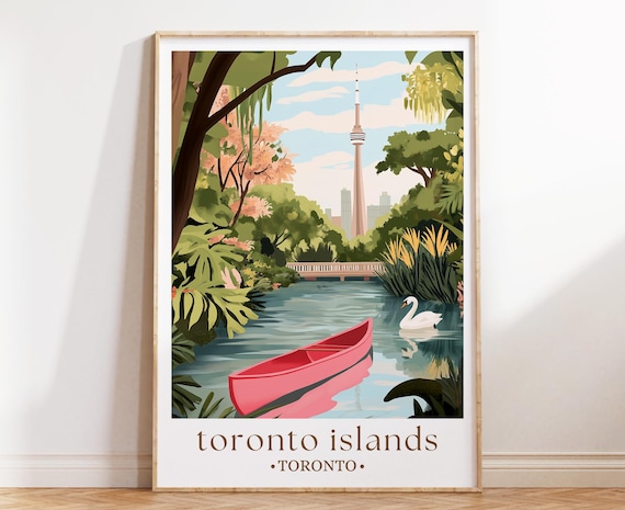 Toronto Islands Red Canoe Swan and CN Tower Cityscape Travel Poster