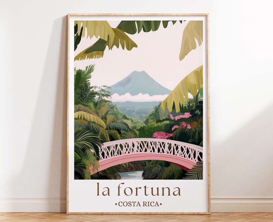 La Fortuna Costa Rica Rainforest Volcano Bridge Travel Poster Art