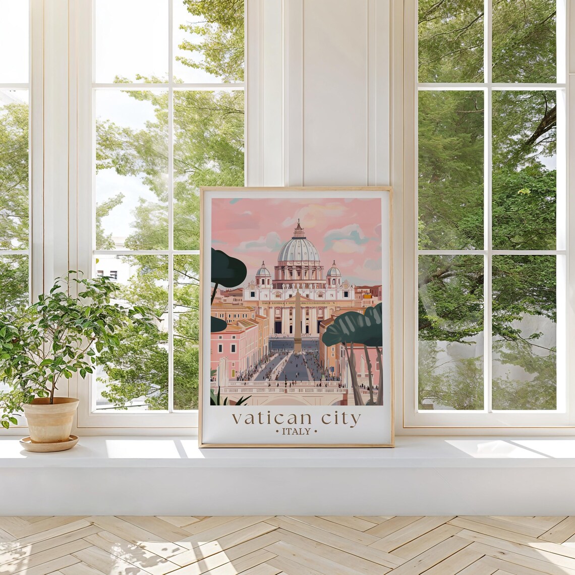 Vatican City St Peters Basilica Sunset View Pink Sky Travel Poster - Image 2