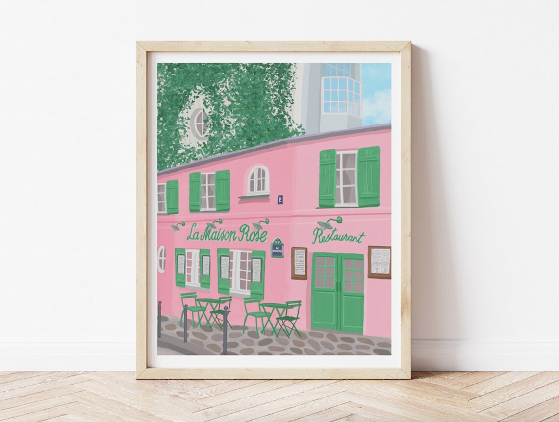 Pink Cafe in Montmartre, Paris, France Art Print