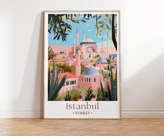 Istanbul Minimalist Travel Poster, Retro City Art