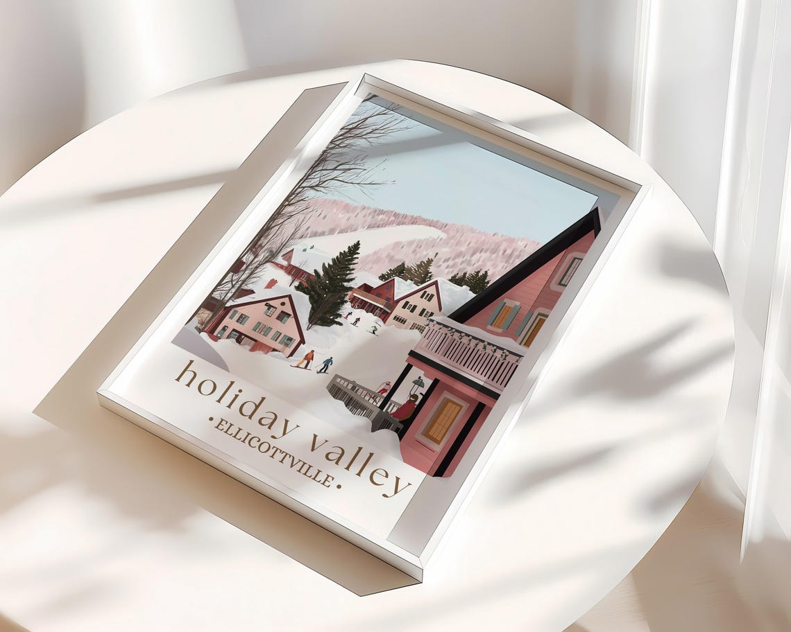 Holiday Valley Elicottville Travel Poster Winter Wonderland Art Ski Resort Print Cozy Home Decor Winter Getaway Gift - Image 3