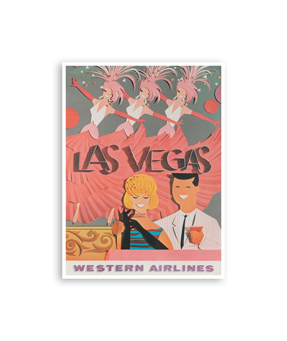 Las Vegas Vintage Western Airlines Showgirl Nightlife Travel Poster