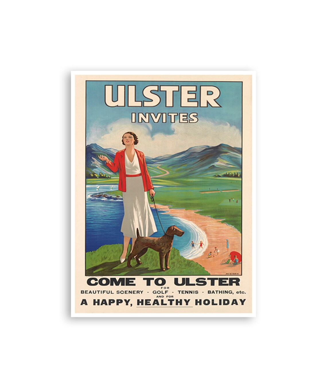 Ulster Ireland Scenic Holiday Golf Tennis Vintage Travel Poster