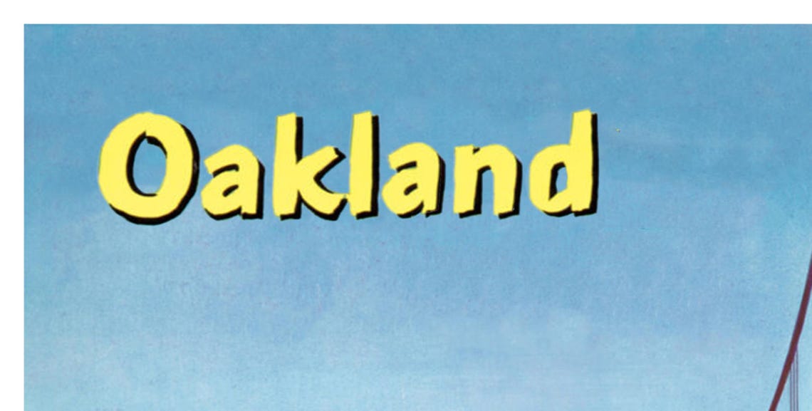 Oakland Fly Western Airlines Vintage Bay Bridge Ferry Sunset Poster - Image 2