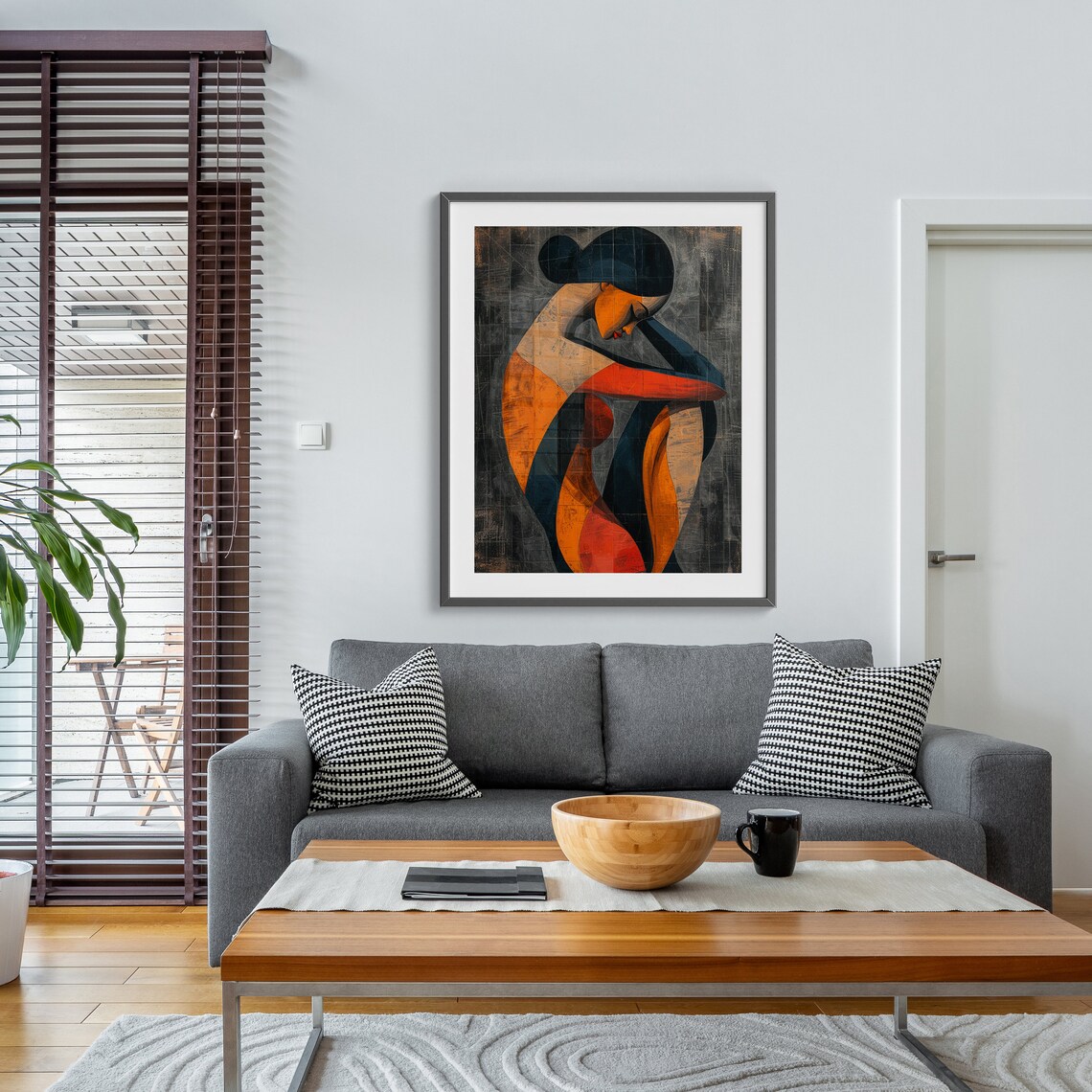 Pensive Seated Woman in Cubist Color Blocks Modern Art Poster - Image 6