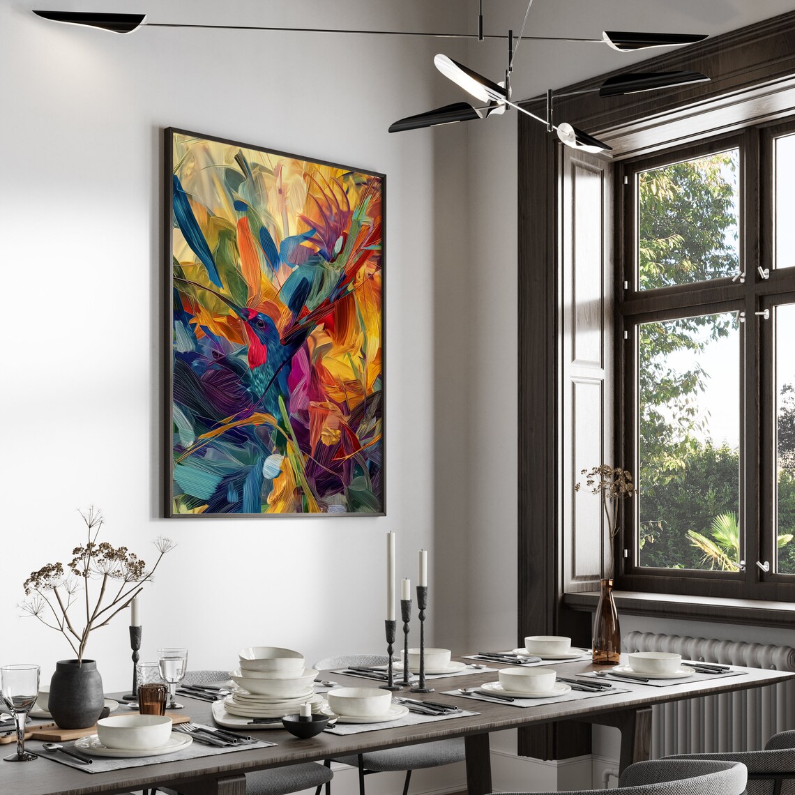 Vivid Songbird Among Wild Brushstrokes Abstract Bird Art Poster - Image 5