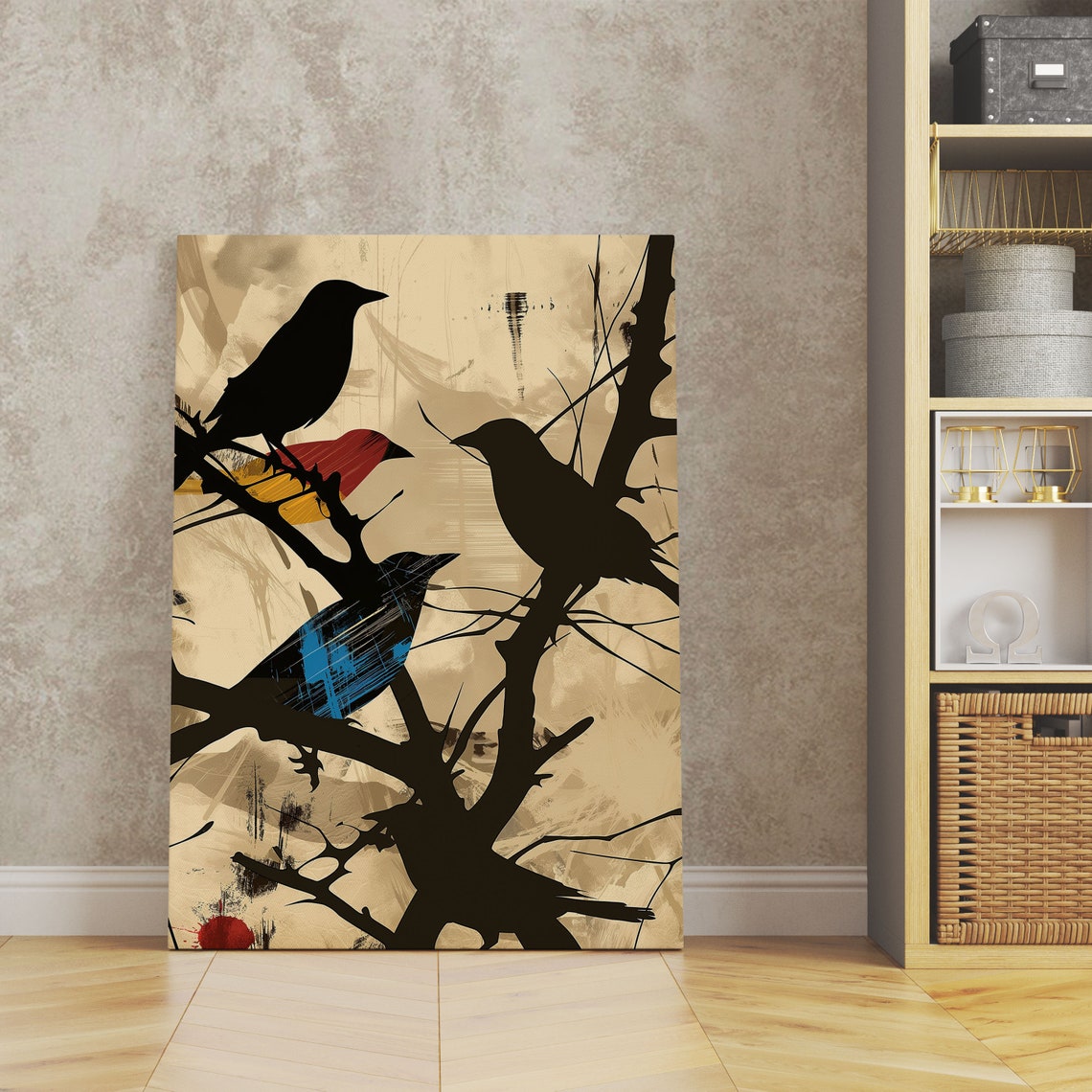 Black Bird Silhouettes on Bare Branches Minimalist Art Poster - Image 2