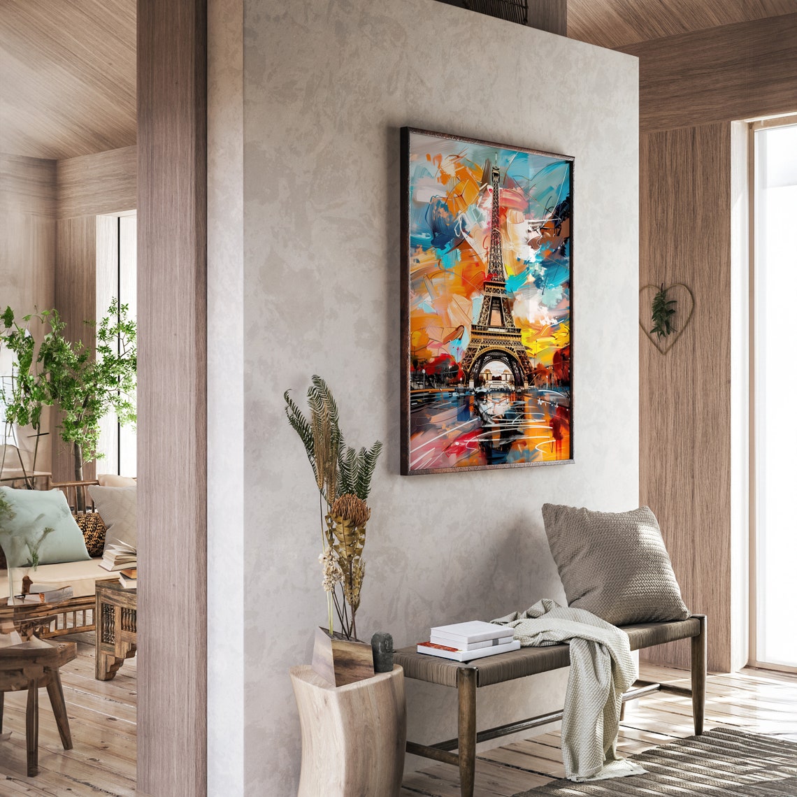 Eiffel Tower in Bold Orange and Blue Abstract Painting Poster - Image 3