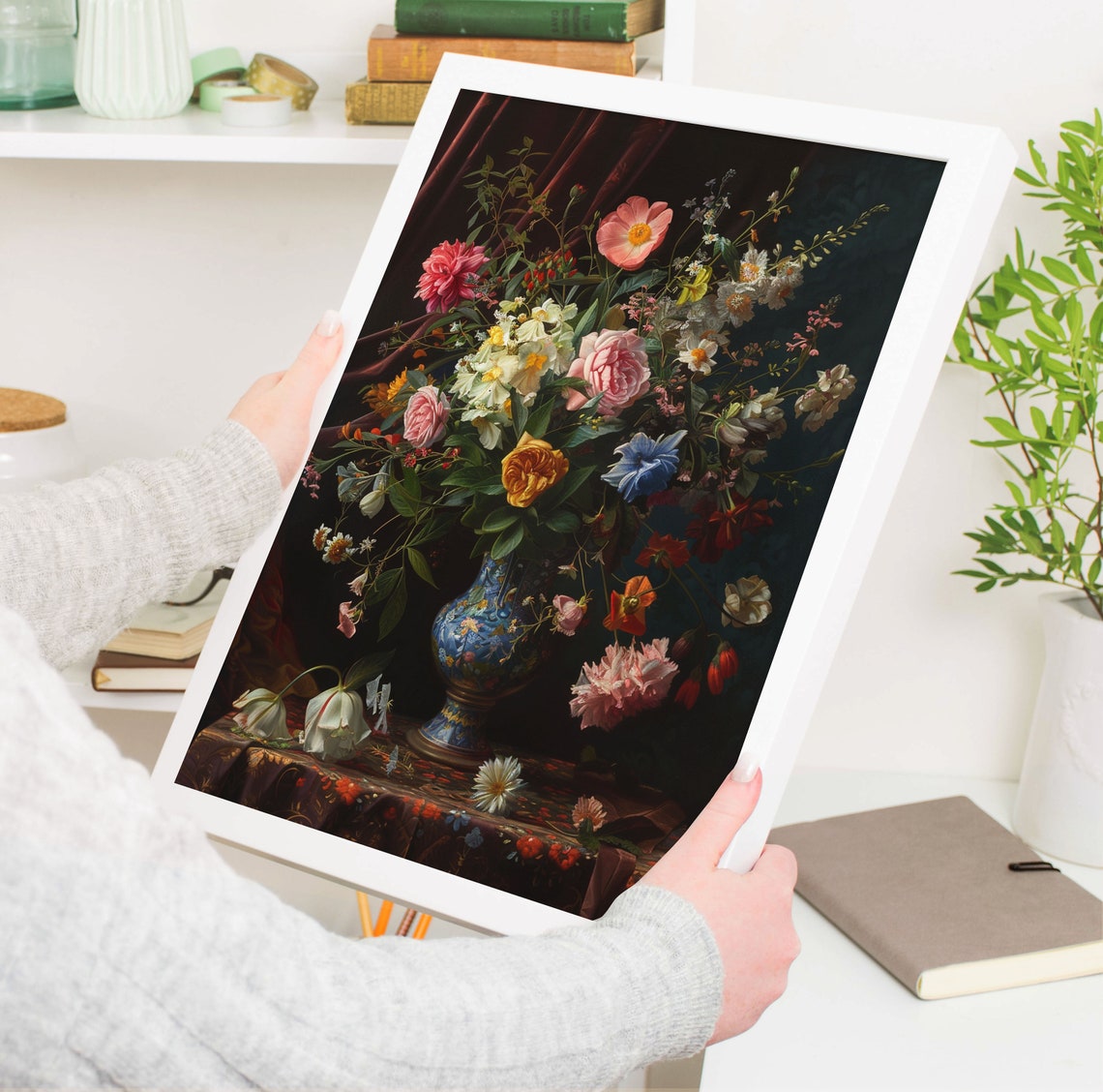 Dutch Old Master Flower Bouquet in Blue Vase Still Life Poster - Image 5