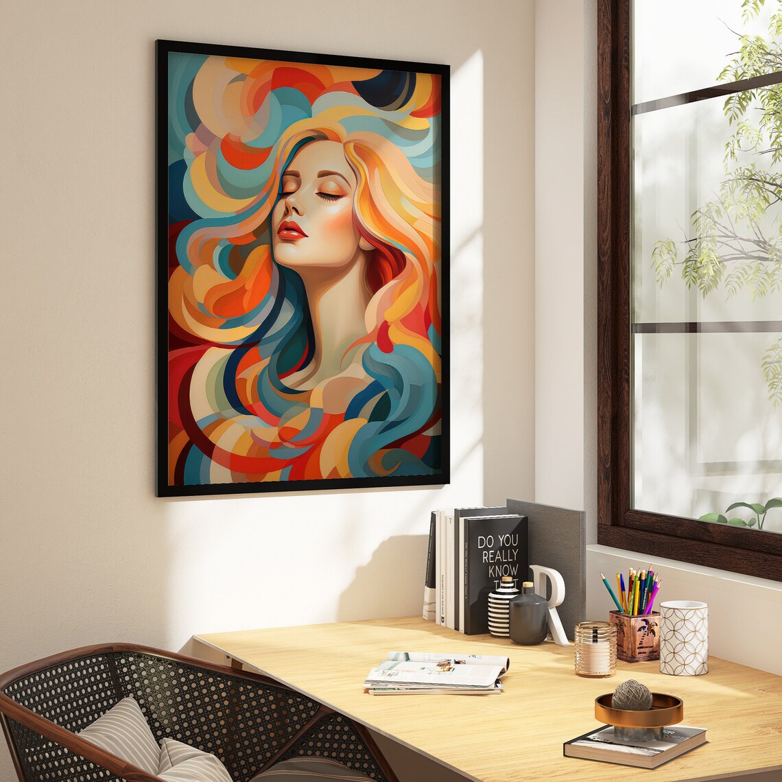 Serene Woman with Flowing Rainbow Hair Abstract Beauty Poster - Image 3
