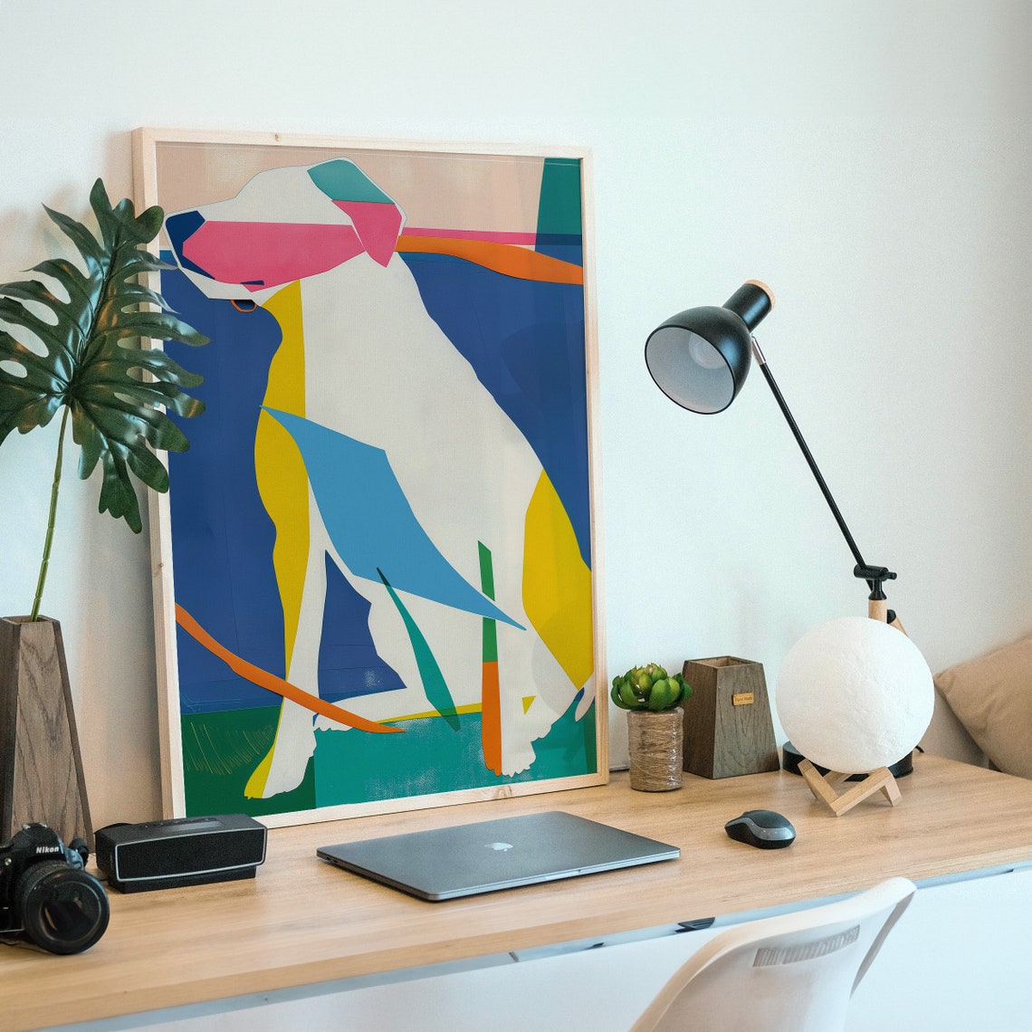 Matisse Style Abstract White Dog in Bold Color Blocks Poster - Image 2