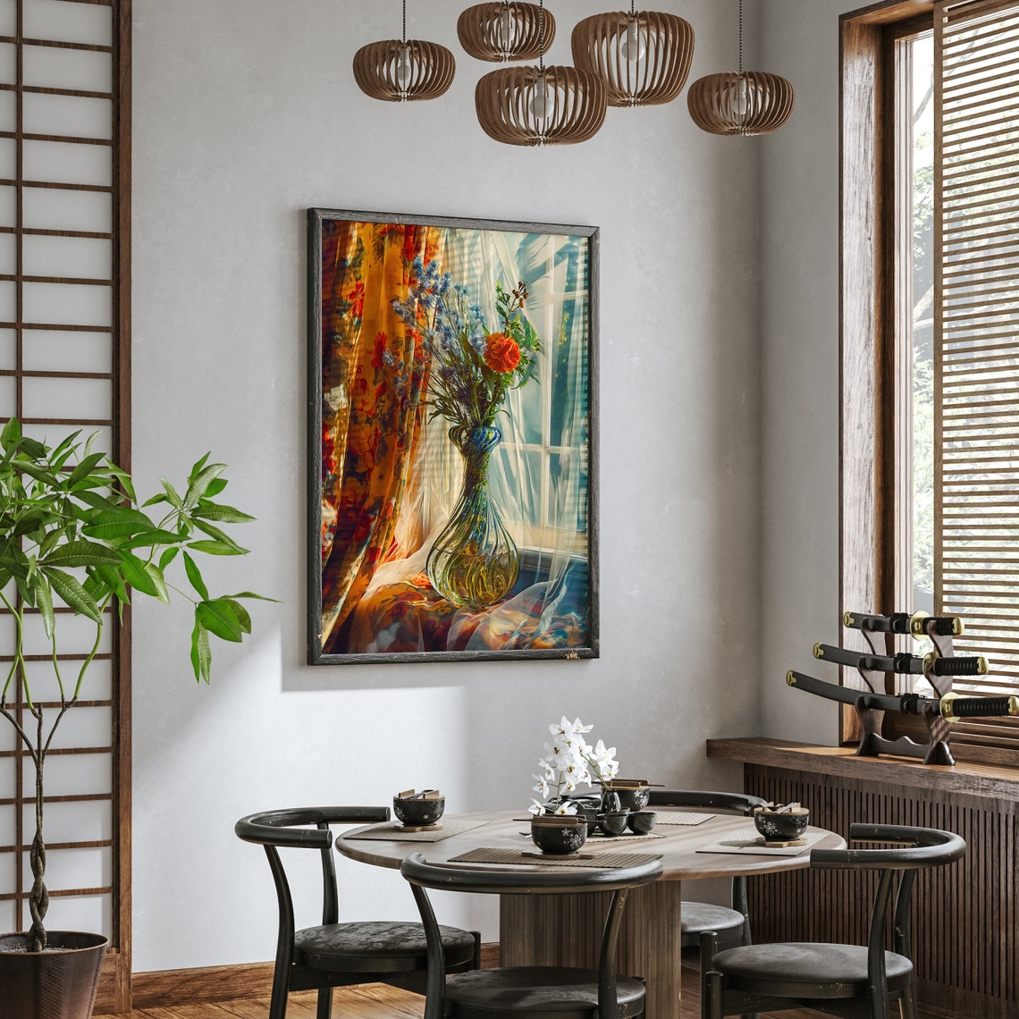 Wildflower Vase by a Sunlit Window Nostalgic Floral Art Poster - Image 2