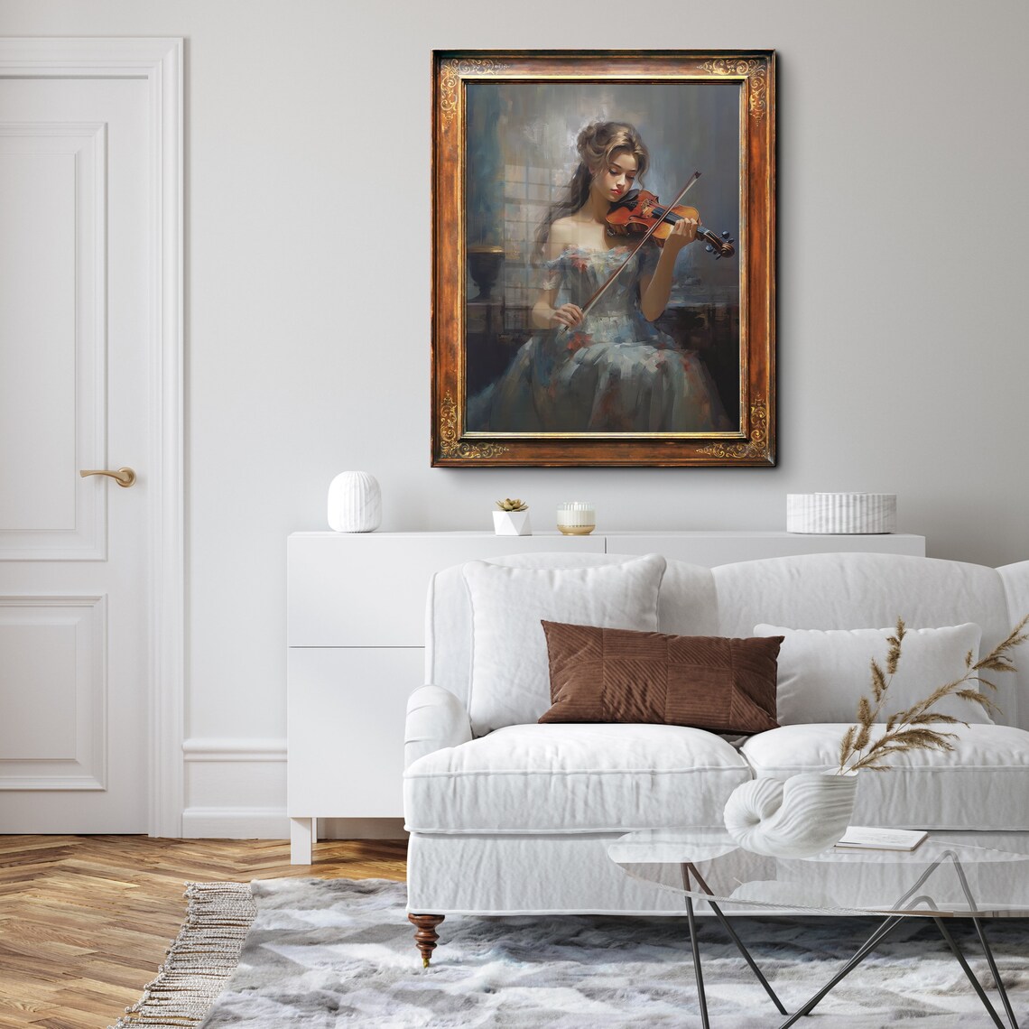 Elegant Lady Violinist in Flowing Gown Impressionist Art Poster - Image 5