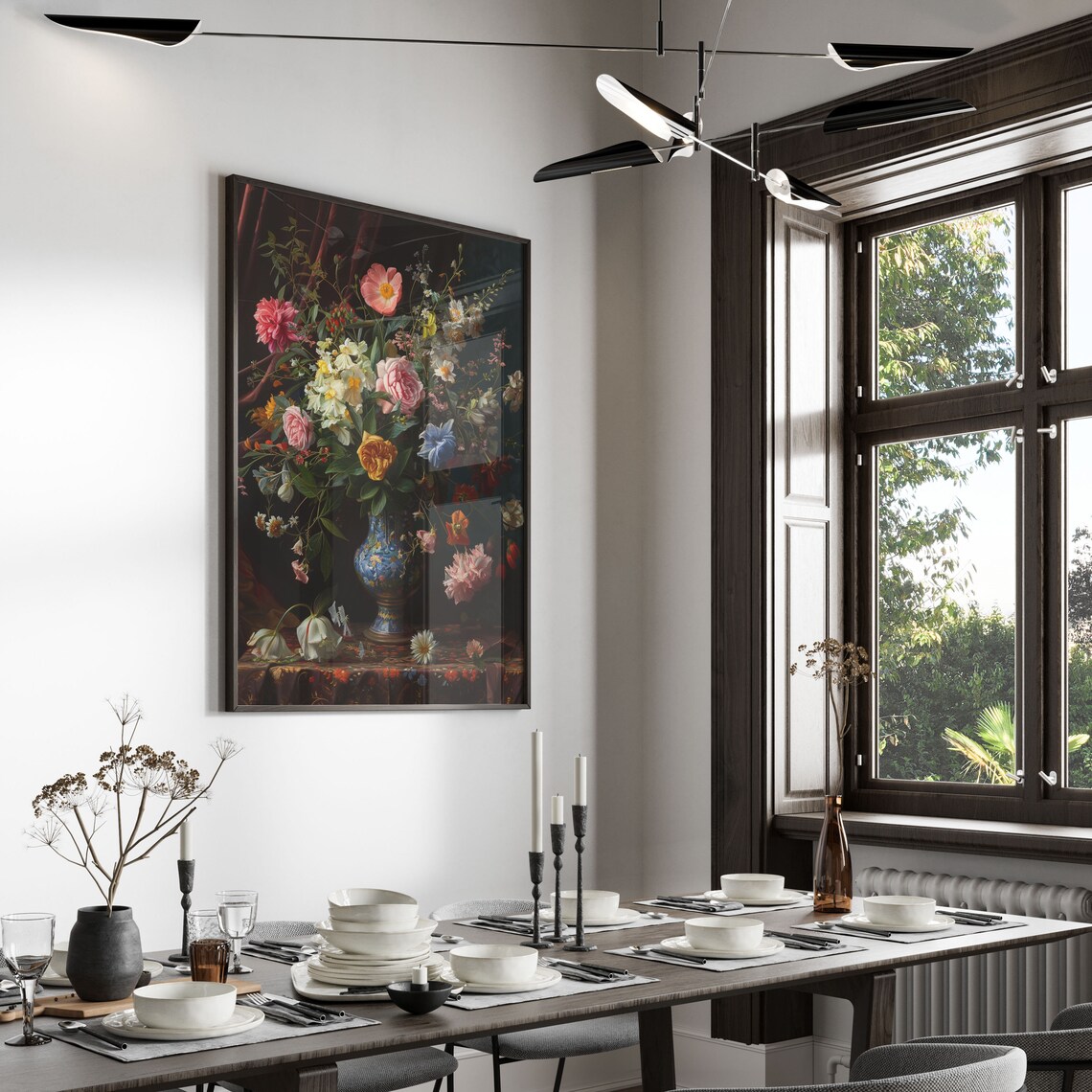 Dutch Old Master Flower Bouquet in Blue Vase Still Life Poster - Image 2