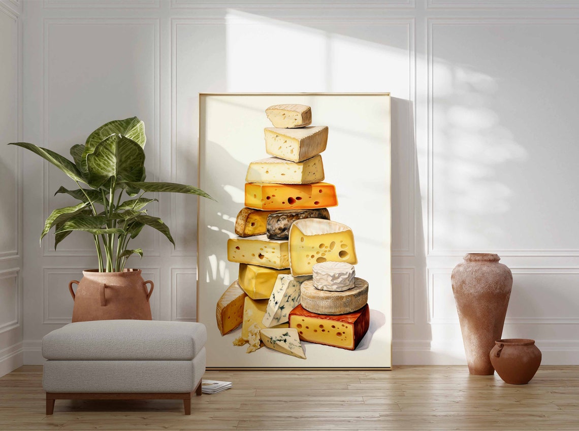 Tall Stacked Cheese Tower Wedges Kitchen Gourmet Decor Poster - Image 3