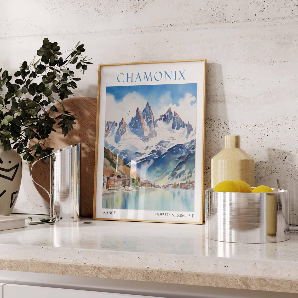 Chamonix France Mont Blanc Massif Over Riverside Valley Town Poster - Image 3
