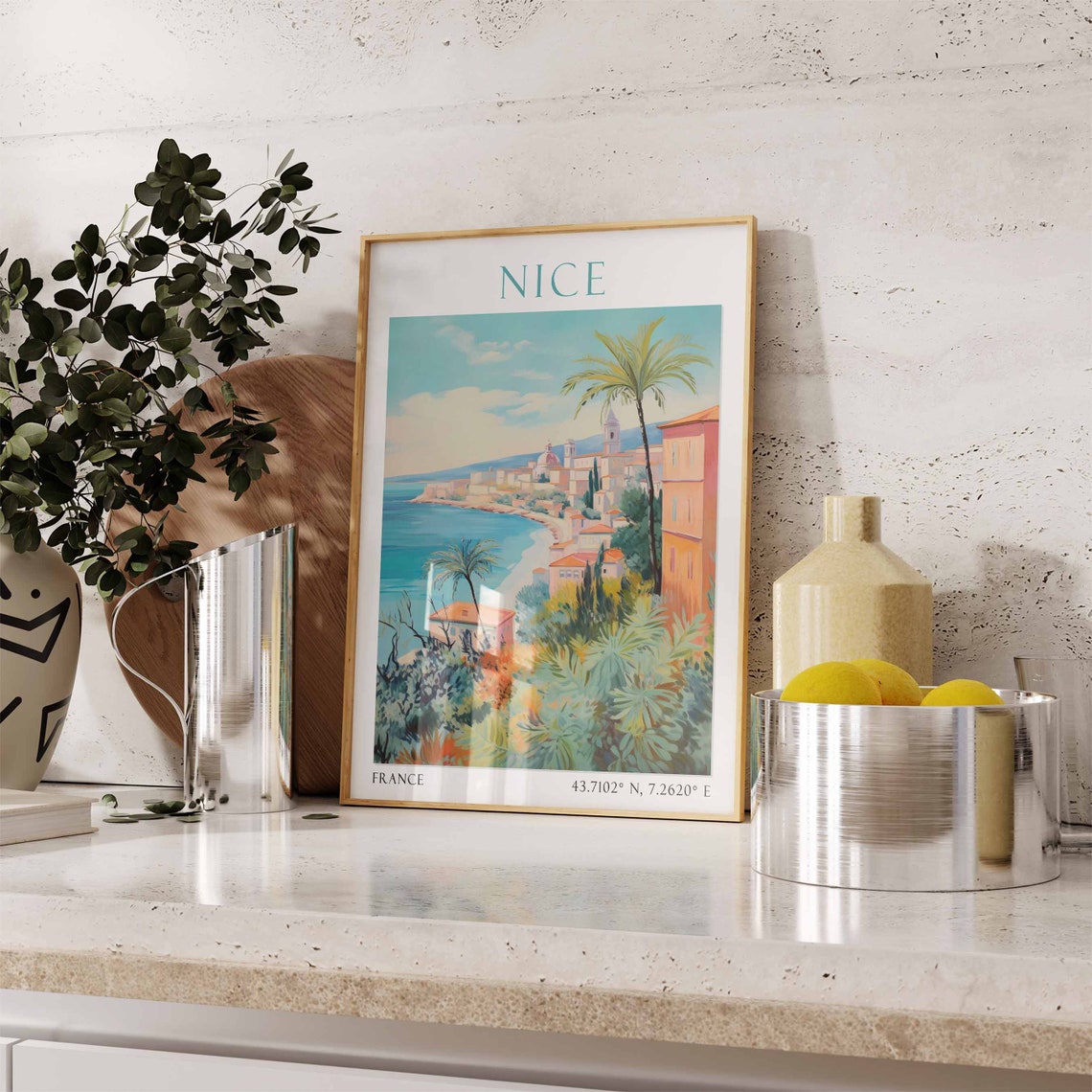 Nice Mediterranean Coast Palm Trees Riviera France Travel Poster - Image 3