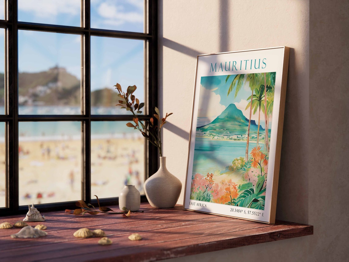 Mauritius Green Peak Lagoon Palm Beach Tropical East Africa Poster - Image 2