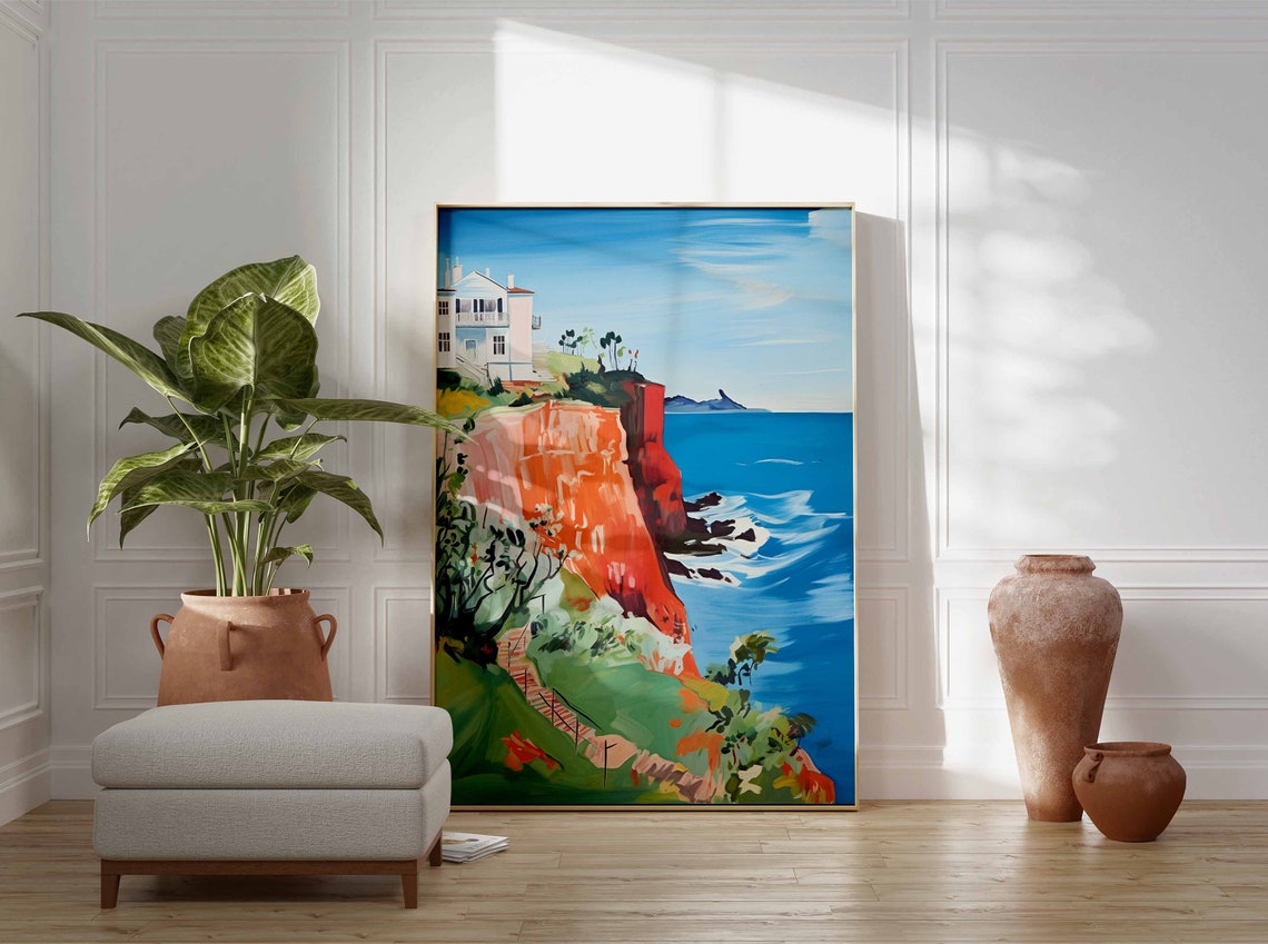 Red Cliff Coast with a White Villa Above the Blue Ocean Poster - Image 3