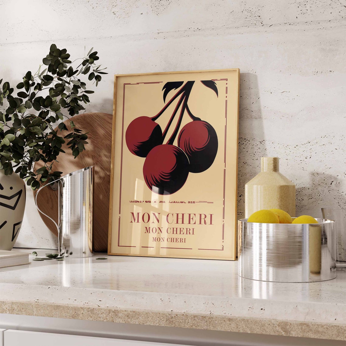 Mon Cheri Cherries Retro Vintage Fruit Kitchen Decor Gift Poster - Image 3