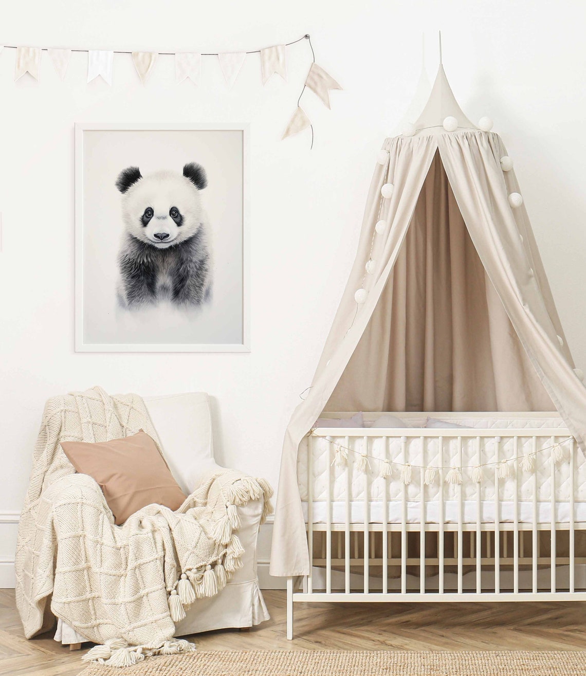 Adorable Giant Panda Cub Watercolor Portrait Poster on White - Image 2